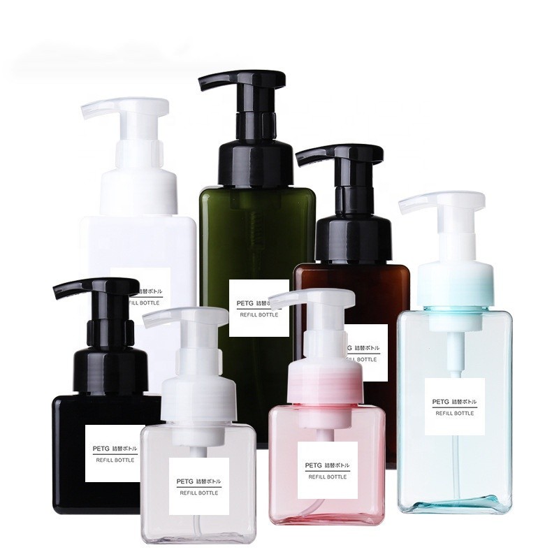 Foam Pump Bottle Manufacturer - 250ml Clear White Black Pink Blue Green Amber PETG Square Bottle