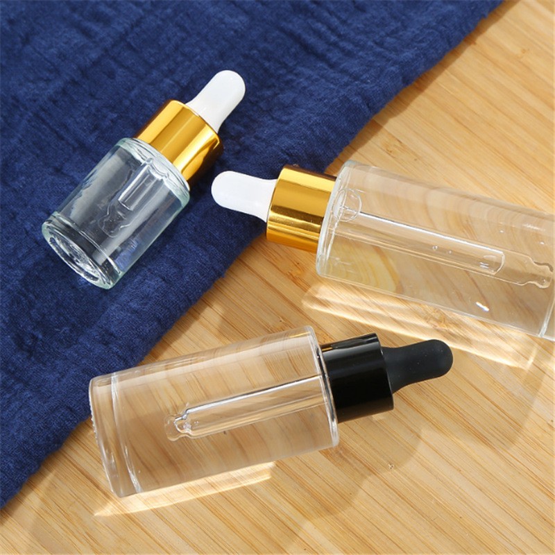 Glass Dropper Bottle Supplier - 15ml-100ml Flat Shoulder with Gold Silver Dropper Personal Care