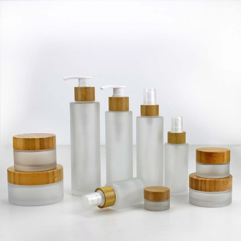 Glass Spray Bottle Manufacturer - 20ml-150ml Frosted Clear Glass Serum Body Lotion with Bamboo