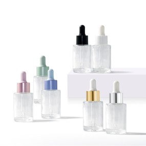 Glass Dropper Bottle Supplier - 15ml-100ml Flat Shoulder with Gold Silver Dropper Personal Care
