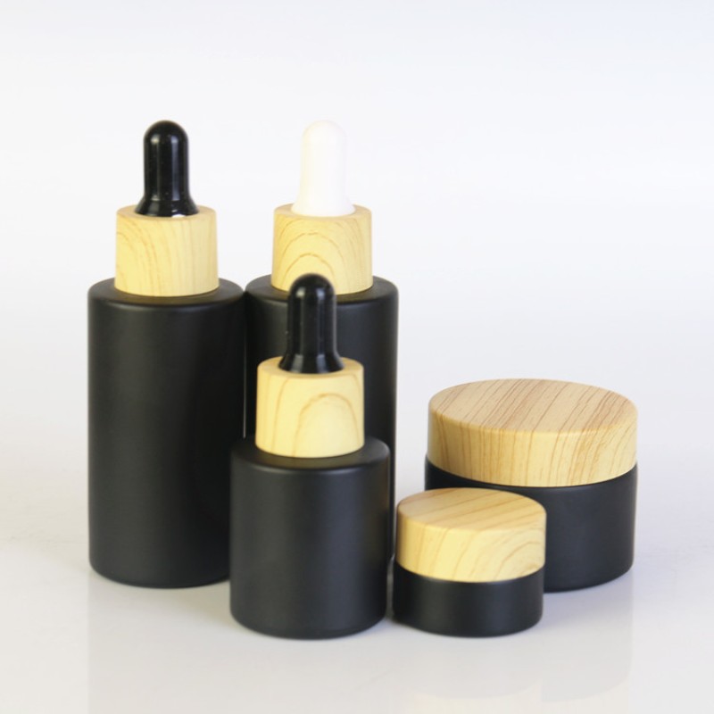 Matte Black Glass Bottles Manufacturer - Custom 20ml-100ml Wood Grain Dropper Bottles