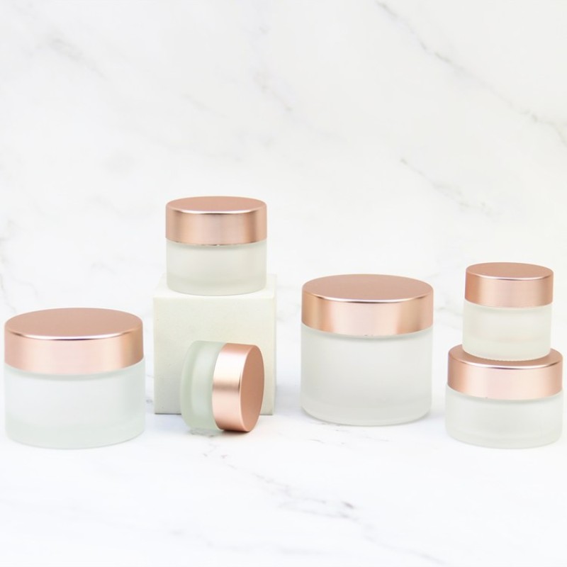 Glass Cream Jars Manufacturer - 5g-100g Matte Clear Jars with Rose Gold Lid