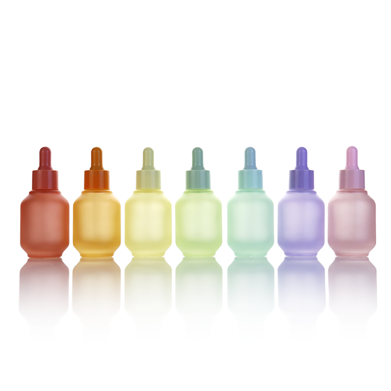 Frosted Rainbow Glass Bottles Factory - 1oz Sloping Shoulder Essential Oil Bottles