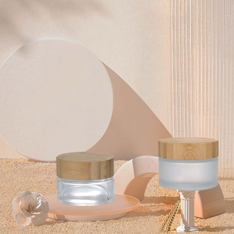 Bamboo Lid Glass Jar Manufacturer - 5g-200g Skin Care Cream Jar with Black Cap