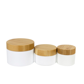 Plastic Cream Jar Supplier - 15g-250g White Cream Jar with Bamboo Lid