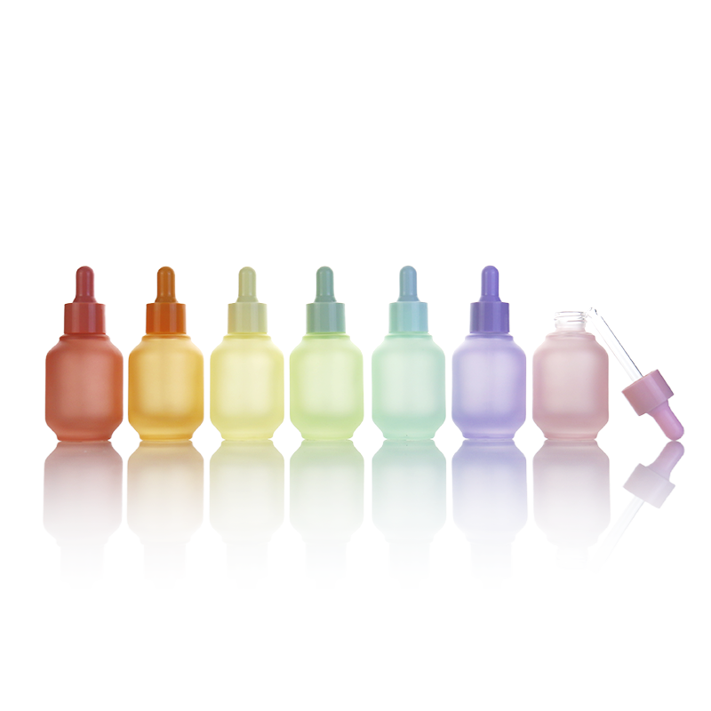 Frosted Rainbow Glass Bottles Factory - 1oz Sloping Shoulder Essential Oil Bottles