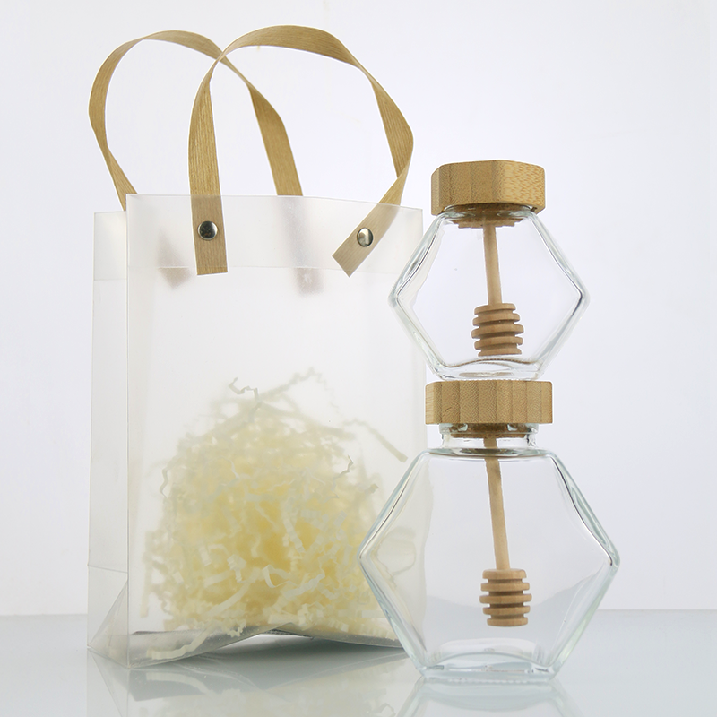Hexagonal Honey Jars Manufacturer - 100ml-380ml Food Grade Glass Jars with Stirrer