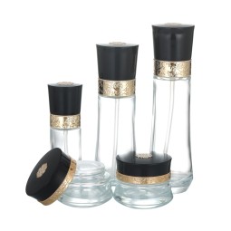 Glass Cosmetic Bottles Supplier - 60ml-100ml Face Cream Bottle with Gold Lid