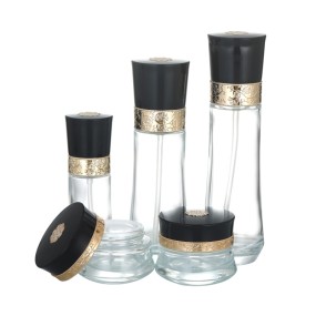 Glass Cosmetic Bottles Supplier - 60ml-100ml Face Cream Bottle with Gold Lid