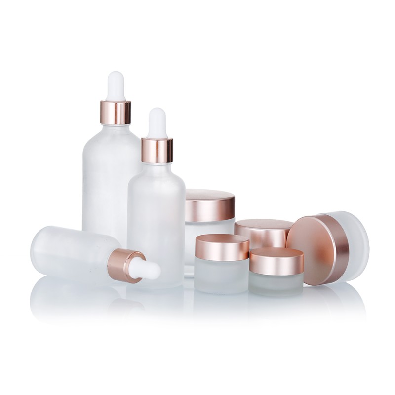 Glass Cream Jars Manufacturer - 5g-100g Matte Clear Jars with Rose Gold Lid