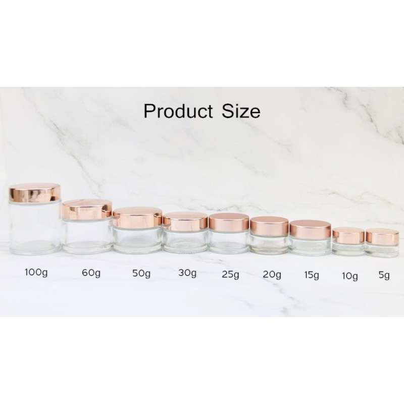 Glass Cream Jars Manufacturer - 5g-100g Matte Clear Jars with Rose Gold Lid