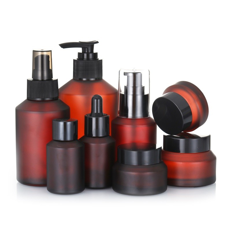 Glass Bottle Set Manufacturer - Pink Green Brown Skin Care Packaging Set