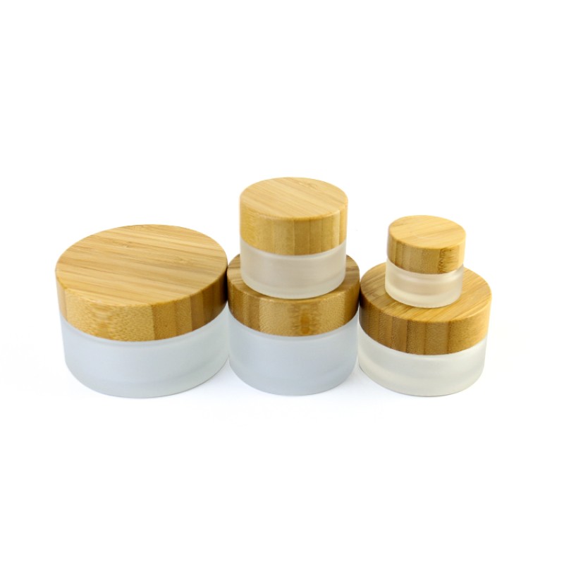 Bamboo Lid Glass Jar Manufacturer - 5g-200g Skin Care Cream Jar with Black Cap