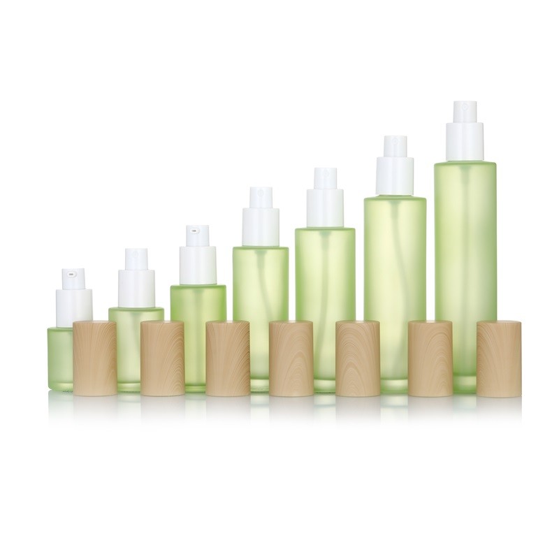 Glass Packaging Set Supplier - Light Green Frosted Cream Jar Bottle Set