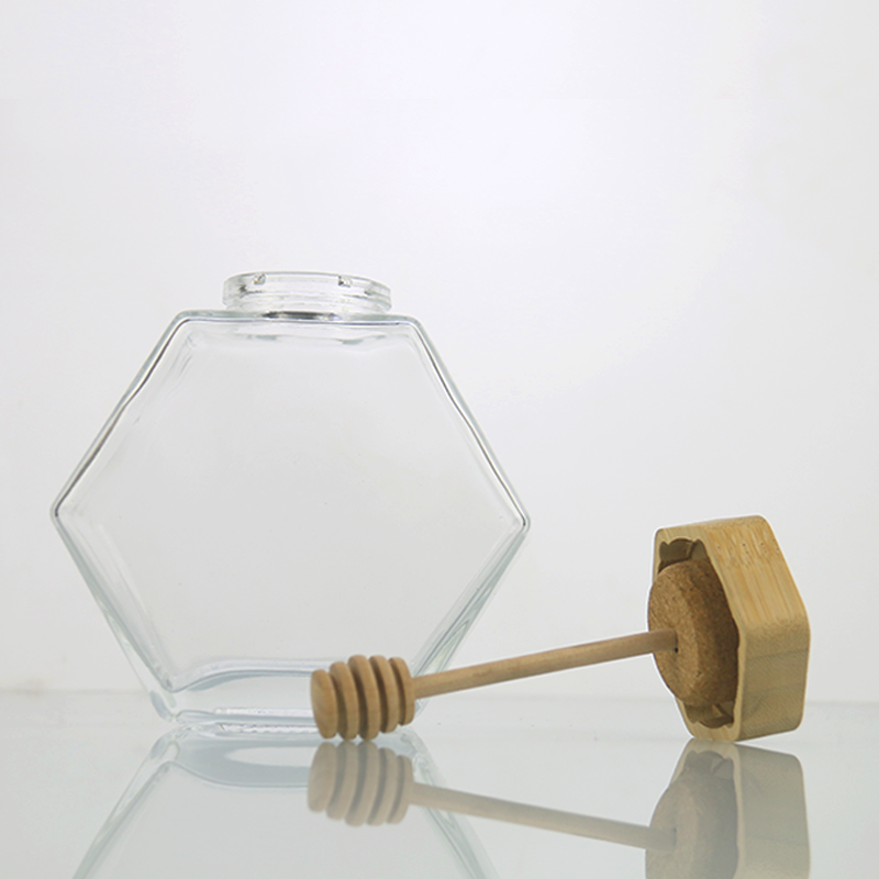 Hexagonal Honey Jars Manufacturer - 100ml-380ml Food Grade Glass Jars with Stirrer