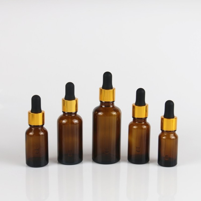 Black Glass Dropper Bottles Manufacturer - 5ml-100ml Essential Oil Bottles with Gold Ring