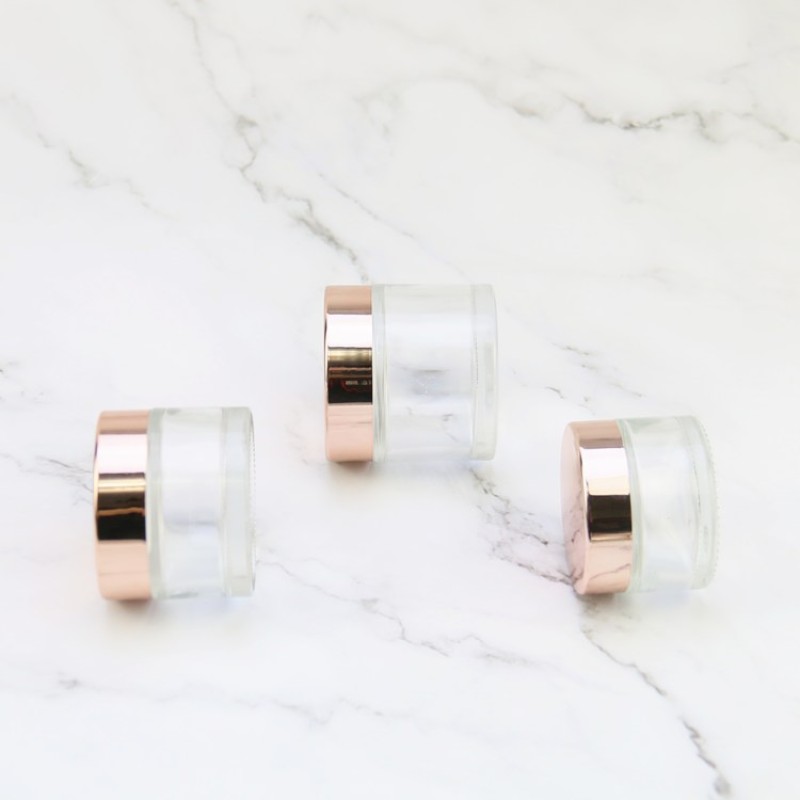 Glass Cream Jars Manufacturer - 5g-100g Matte Clear Jars with Rose Gold Lid