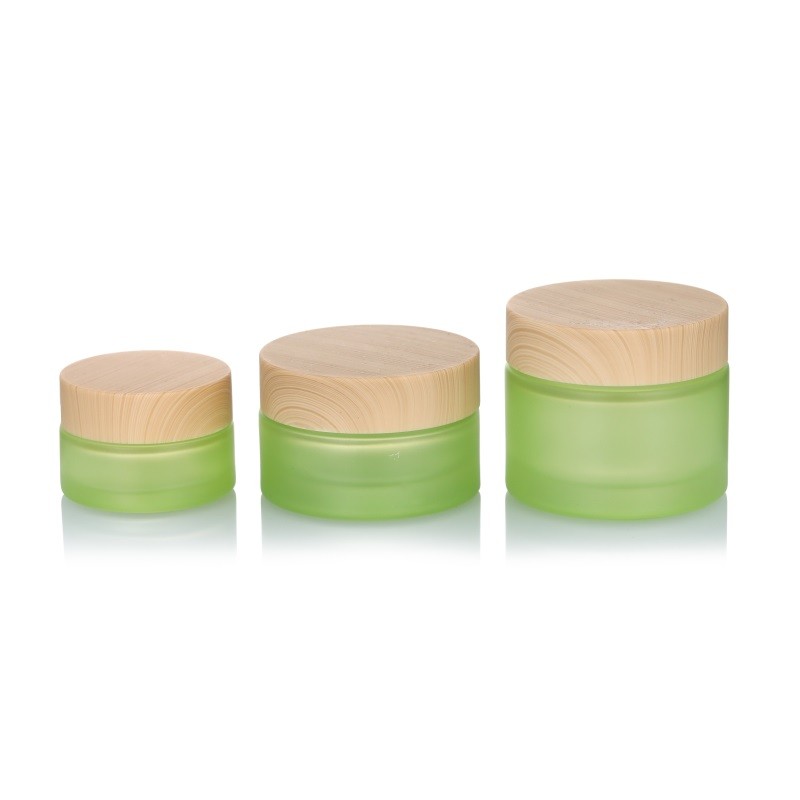 Glass Packaging Set Supplier - Light Green Frosted Cream Jar Bottle Set