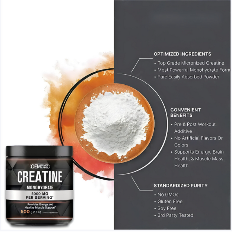 Creatine Monohydrate Powder Manufacturer - 5000mg Per Serving 500g Dietary Supplement for Muscle & Energy