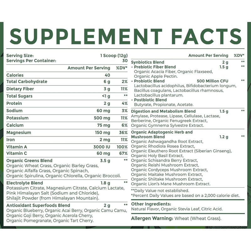 Super Greens Powder with Electrolytes & Herbs - Gut Energy Immune Support Formula