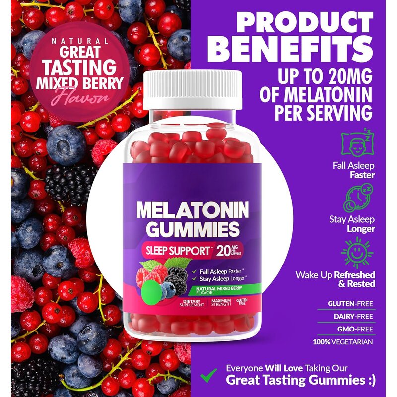 Melatonin Gummies Manufacturer - 20mg Maximum Strength for Adults, 60 Count