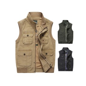 Colorblock Vest Factory - Utility Multiple Pockets Men's Cargo Chino Sleeveless Casual Jacket