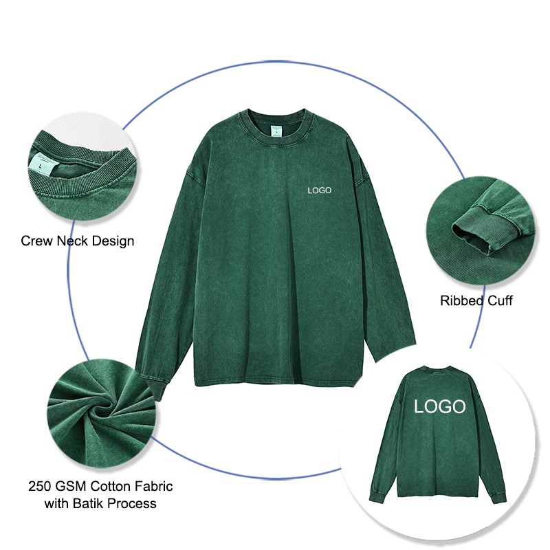 Long Sleeve T Shirts Factory - Men's Oversized 250gsm Cotton Wax Printing Street Style Custom