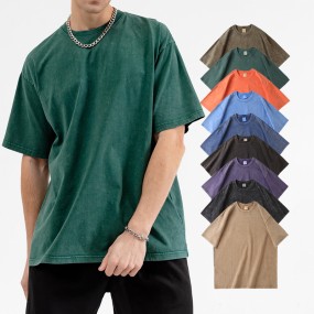 Custom T Shirts Manufacturer - Unisex Stone Washed Vintage Loose Fit 300G Cotton T-shirt