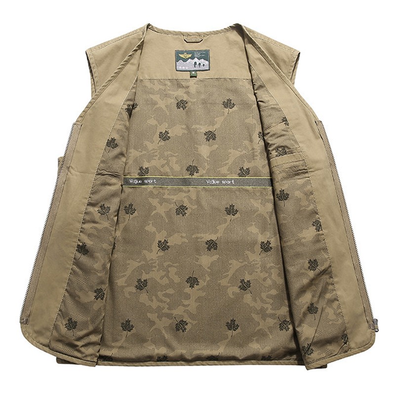 Casual Vest Supplier - Classic Men Collarless Utility Cotton Sleeveless Coat Practical