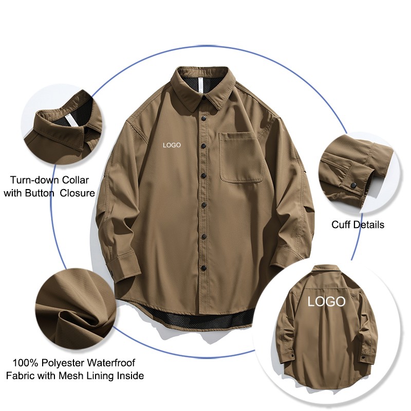Casual Shirts Supplier - Men's Custom Logo 100% Polyester Breathable Large Size Button Up