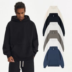 Printed Hoodies Manufacturer - Men's Drop Shoulder Heavyweight Fleece Hoodie No Drawstring 450g