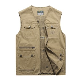Casual Vest Supplier - Classic Men Collarless Utility Cotton Sleeveless Coat Practical