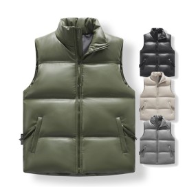 Leather Waistcoat Factory - Men's Faux Leather Polyester Filled Windproof Puffer Waistcoat