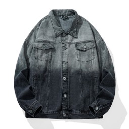 Denim Jackets Factory - Latest Youth Washed Gray Denim Jackets Loose Fit Gradient Jean