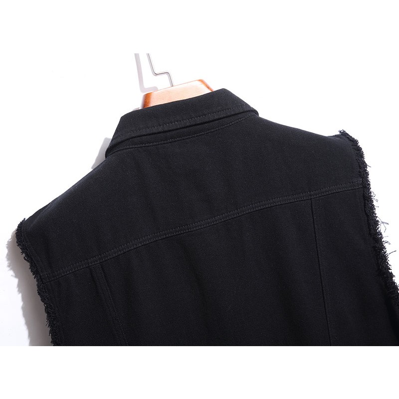 Designer Vest Supplier - Men's Washed Ripped Raw Cuff Edge Black Denim Jean Waistcoat