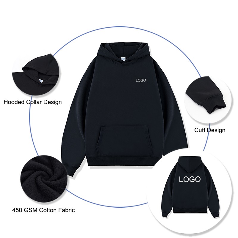 Printed Hoodies Manufacturer - Men's Drop Shoulder Heavyweight Fleece Hoodie No Drawstring 450g