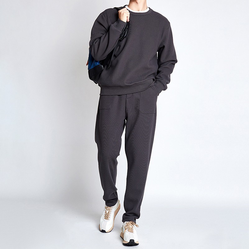 Waffle Tracksuits Supplier - Custom Logo Waffle Lattice Washed Sweatsuits Unisex Jogger Set