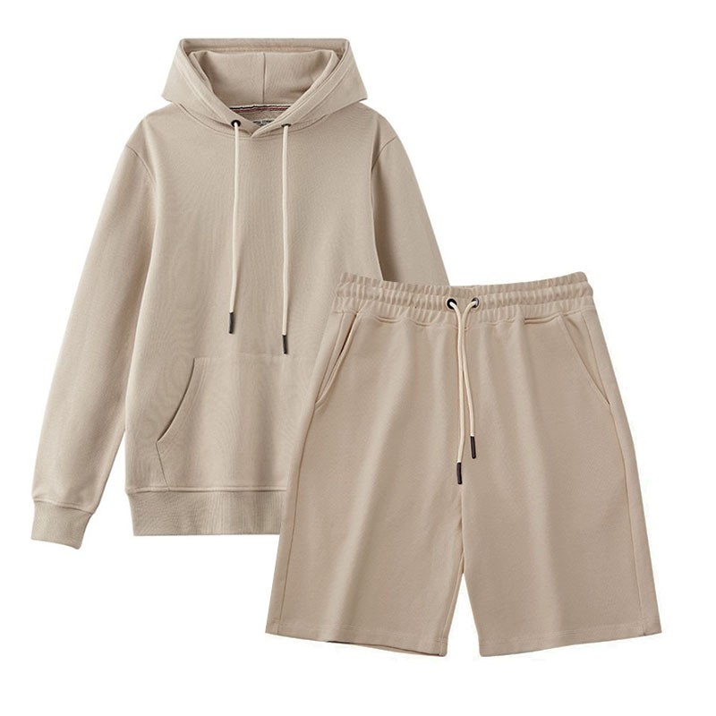 Tracksuits Supplier - 100% Cotton French Terry Hoodie Shorts Unisex Streetwear Leisure Set