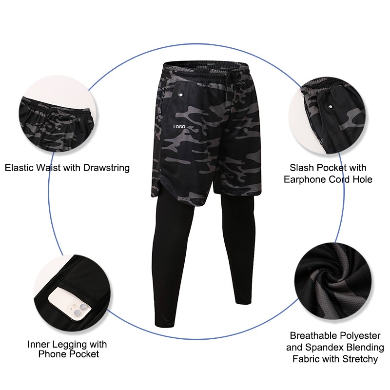 Leggings Manufacturer - Men's Athletic Workout Tights Earphone Cord Phone Pocket 2 in 1