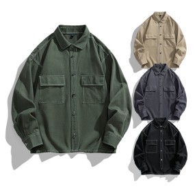 Long Sleeve Shirts Factory - Men's Plain Color Woven Cotton Loose Design Street Wear Shirt