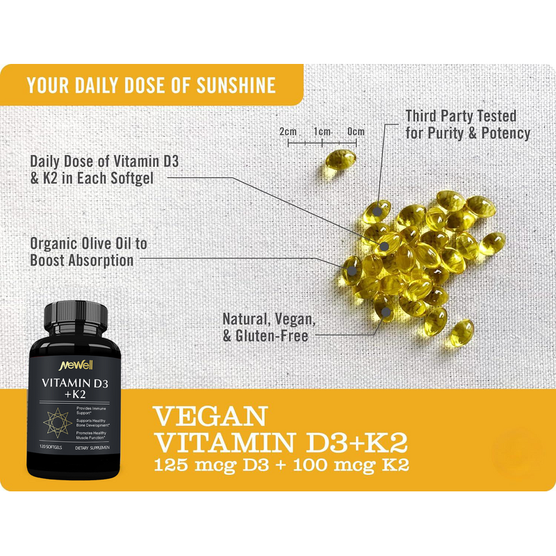 Vitamin D3 K2 Supplements Manufacturer - Coconut & Olive Oil Formula for Calcium Absorption, Not for Pregnant Women