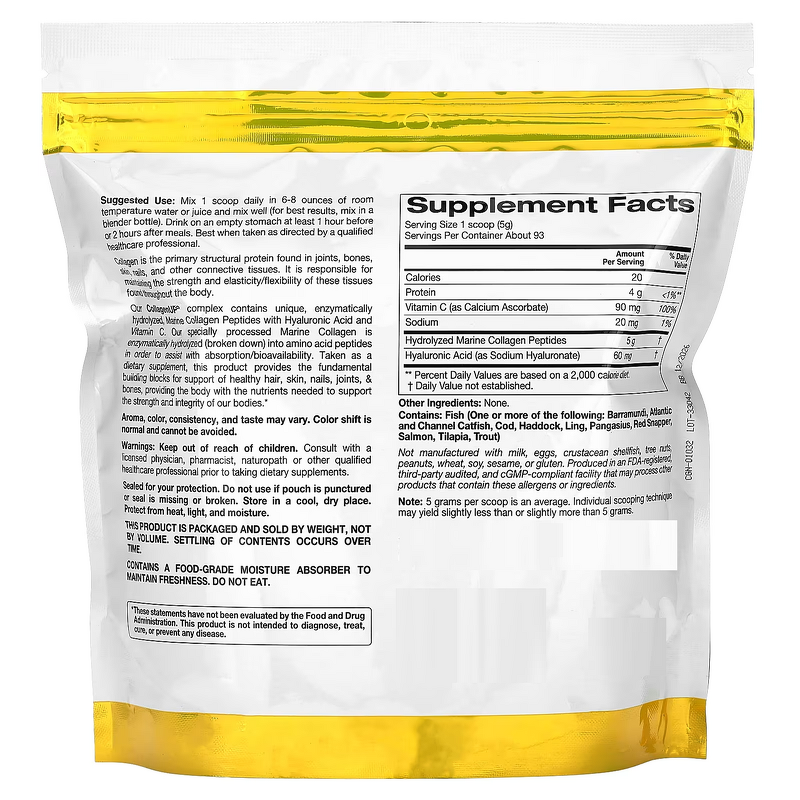 Organic Hydrolyzed Marine Collagen Peptide Powder Manufacturer - 464g with Hyaluronic Acid & Vitamin C for Joint and Bone Health