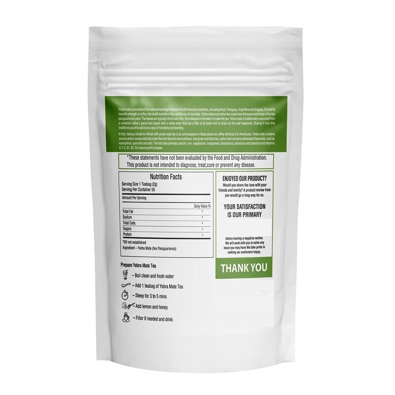 Yerba Mate Tea Bags - Organic Unsmoked Leaves with Antioxidant Properties