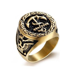 Anchor Ring Factory - Stainless Steel Gold Plated Hip Hop Ring
