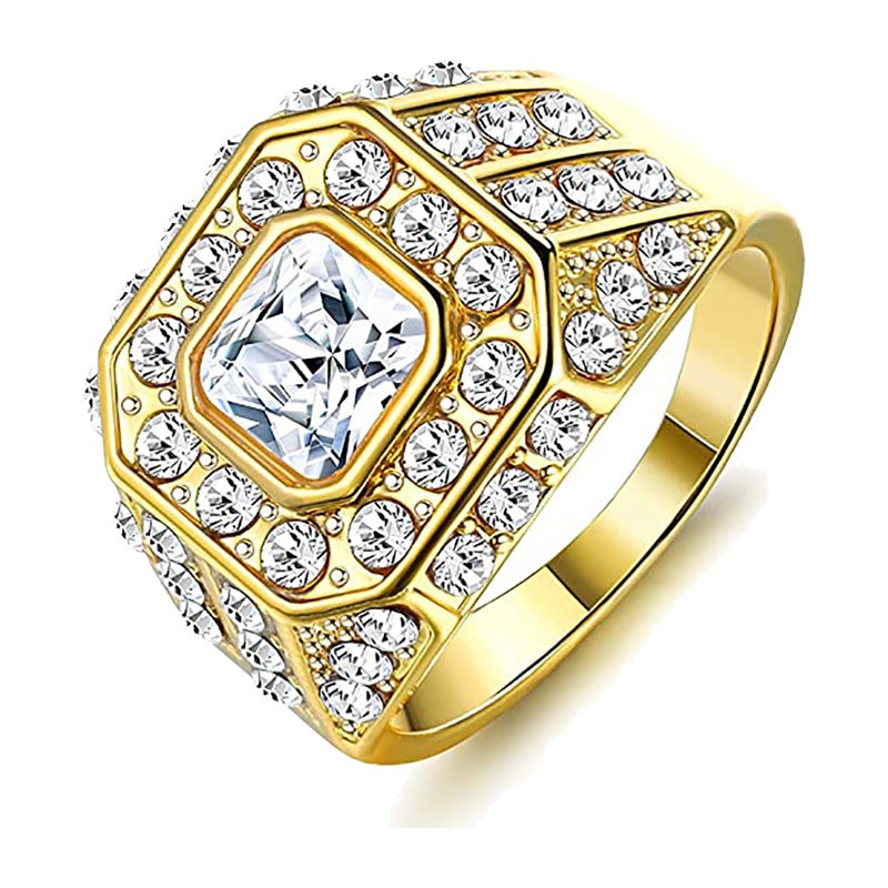 Men Rings Factory - Alloy Square Diamond Bling Hip Hop Rings