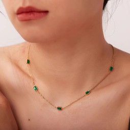 Green Stone Necklace Factory - 18k Gold Plated Zircon Choker Necklace
