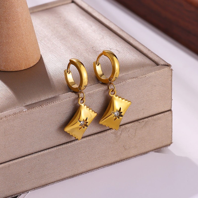 Geometric Earrings Supplier - 18k Gold Charm Star Drop Earrings