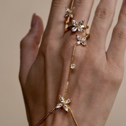 Flower Ring Bracelet Factory - Zircon Gold Plating Chain Finger Bracelet