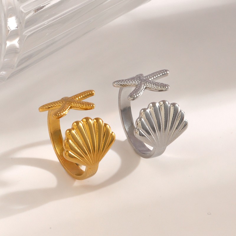 Shell Starfish Ring Factory - Gold Plated Stainless Steel Open Ring