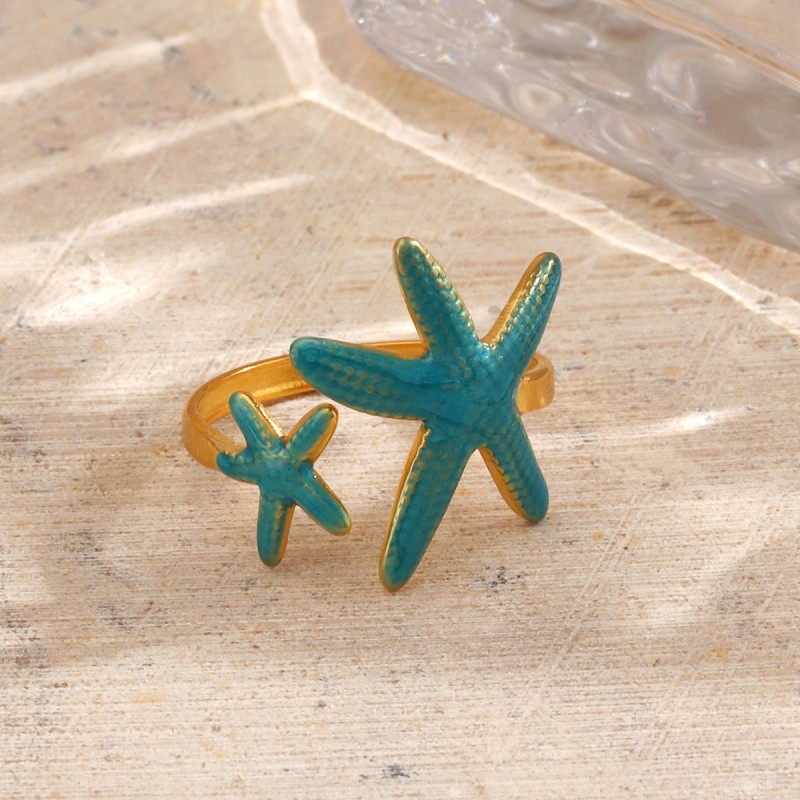Beach Ring Manufacturer - Stainless Steel Drop Oil Starfish Ring